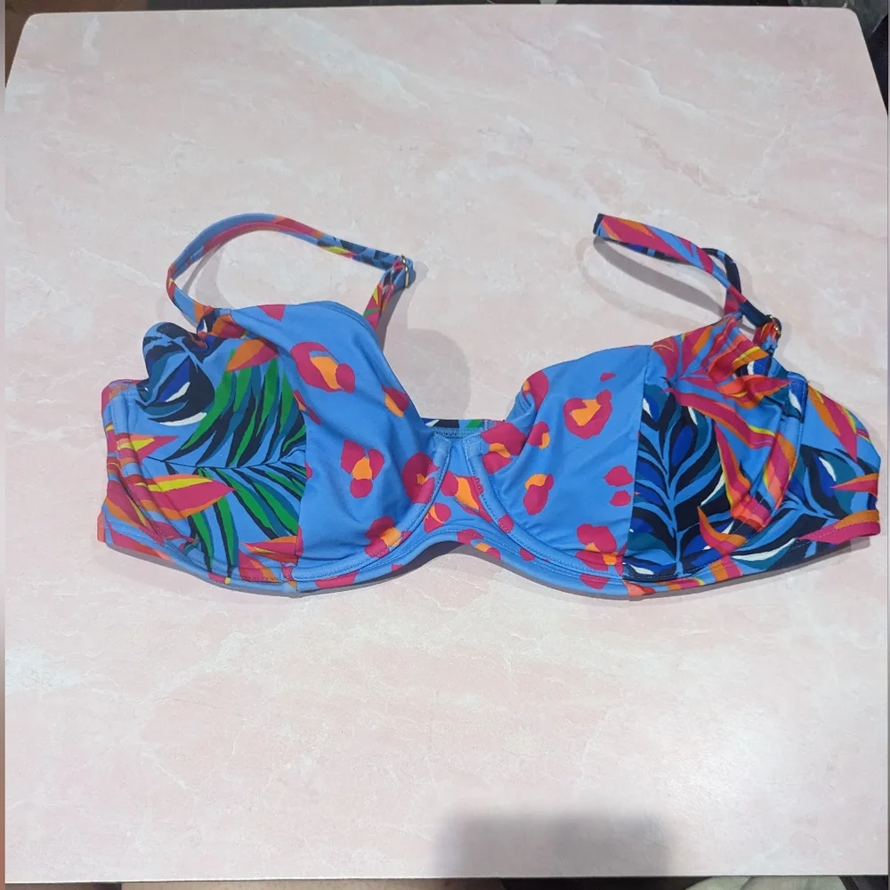 Tabitha Brown Tropical Leopard Print Underwire Bikini Top sz L - Picture 5 of 9